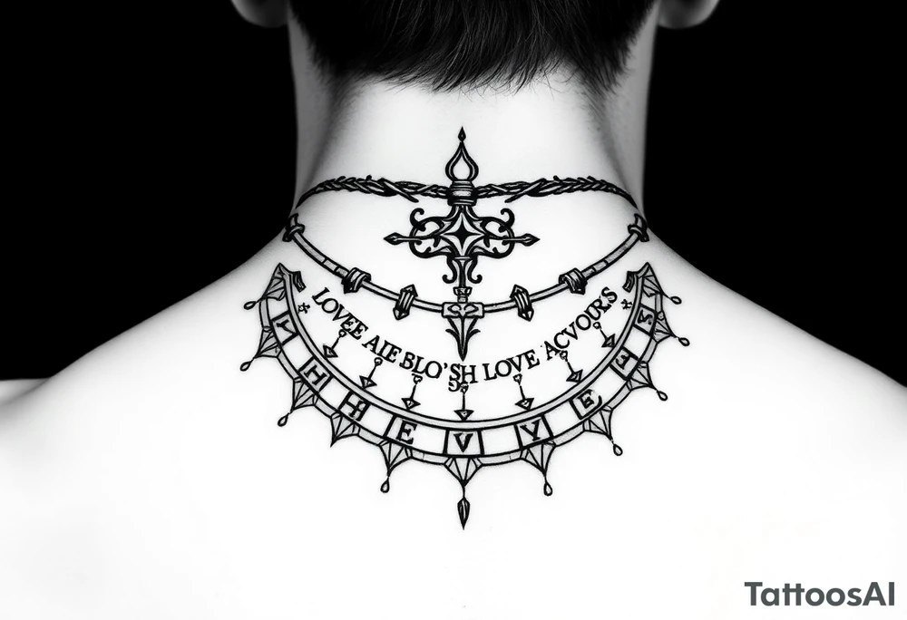 create a asatru norse choker necklace for a neck tattoo on a female with the runes love and protection and self love in it tattoo idea