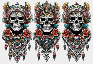 Knee tattoo with skulls and mayan symbols tattoo idea