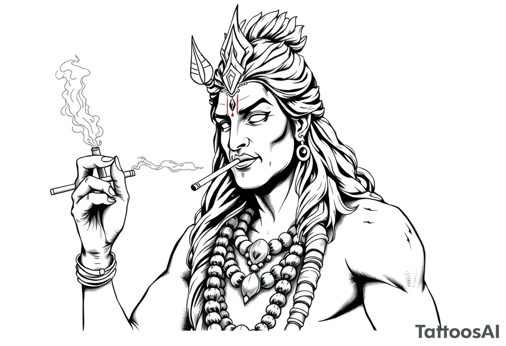 Shiva smoking a joint with one hand and spraying with another hand tattoo idea