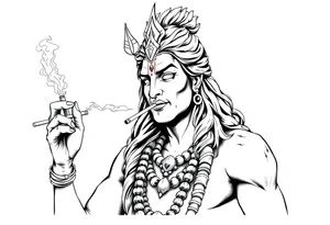 Shiva smoking a joint with one hand and spraying with another hand tattoo idea