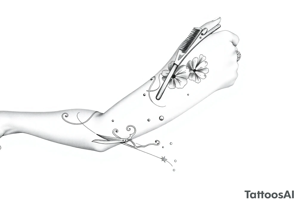 Hairdressing with scissors comb hairdryer tattoo idea