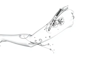 Hairdressing with scissors comb hairdryer tattoo idea
