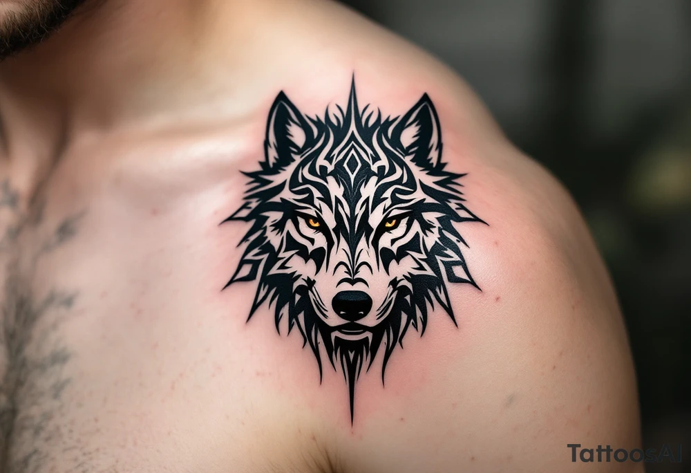 wolf face tattoo idea