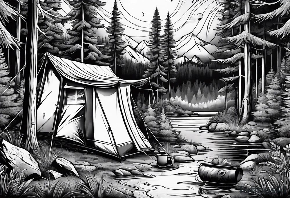 Camping in the forest tattoo idea