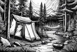 Camping in the forest tattoo idea