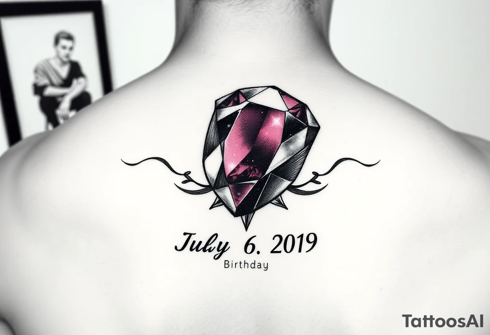 Ruby gemstone with the birthday July 6, 2019 tattoo idea