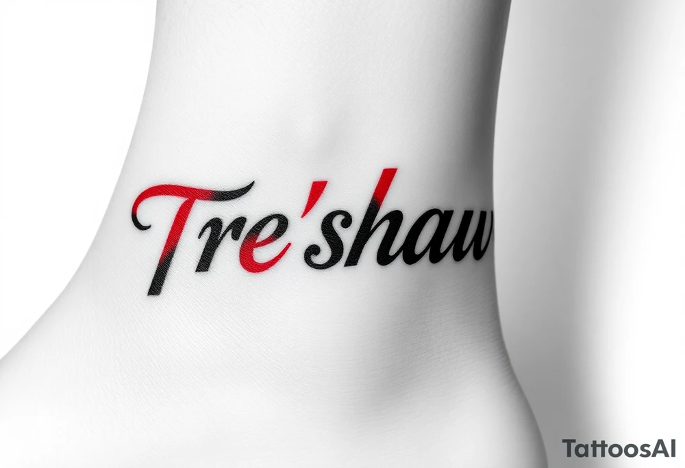 ankle tattoo that’s red  with the name tre’shawn on it tattoo idea