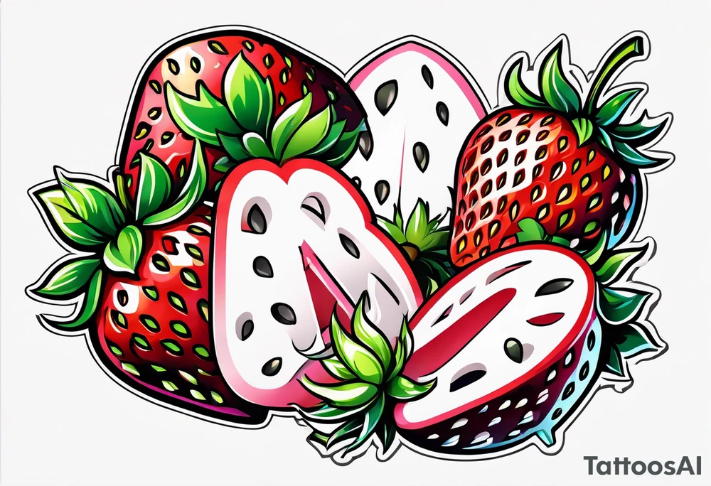 one graffiti style Strawberry, no background tattoo idea