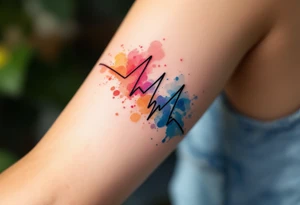 A multi-colored EKG tattoo in shades of red, orange, and blue, representing the vibrancy of life. tattoo idea