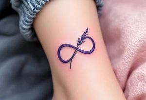 An infinity symbol intertwined with a lavender stem, with a soft ombré effect blending from violet to pastel pink. tattoo idea
