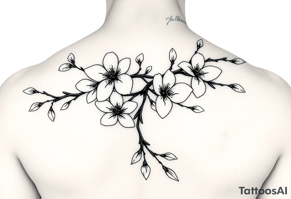 delicate cherry blossoms swirling in spring breeze with petals tattoo idea