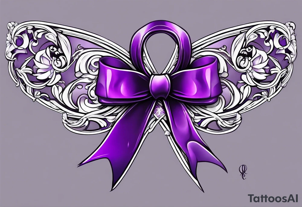 small purple cancer ribbon tattoo idea