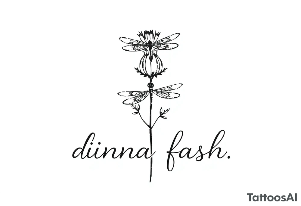minimaliste simple thistle with dragonfly text : dinna fash tattoo idea