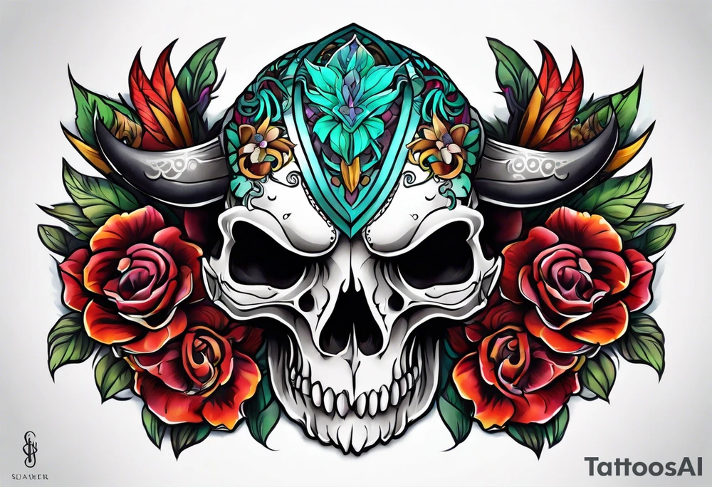 Neo traditional animal skull tattoo idea