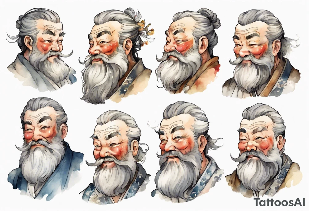 a large Bavarian man with a grey beard, winking tattoo idea