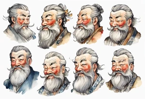 a large Bavarian man with a grey beard, winking tattoo idea