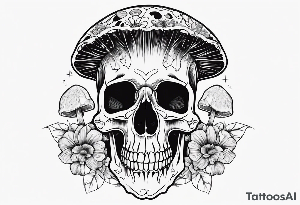 Skull magic mushrooms tattoo idea
