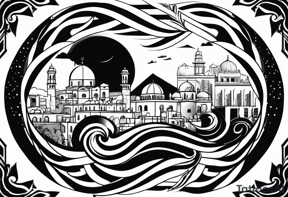 israel town  swirl vector tattoo idea