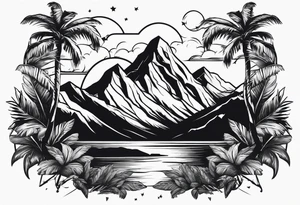 Mountains in a triangle with palm trees tattoo idea