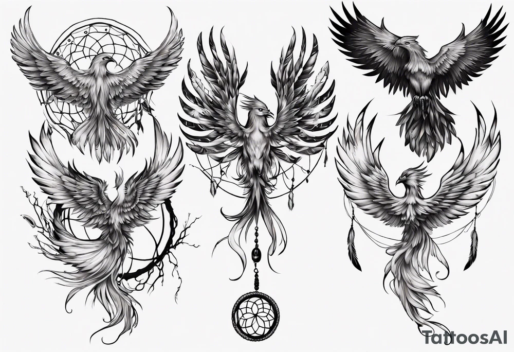 Phoenix with dream catcher tail tattoo idea