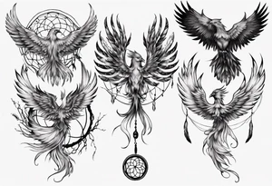 Phoenix with dream catcher tail tattoo idea