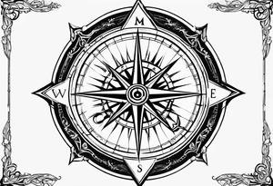 Compass rose with Europe in the background, anchor and space for a geo tag tattoo idea