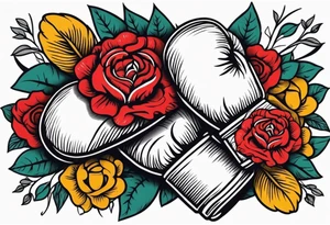 boxing gloves and flowers bold colors traditional old school vintage tattoo idea