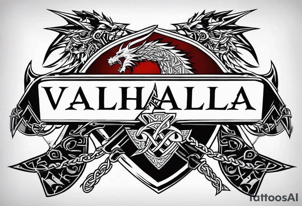 Valhalla sword shield dragon axe Valknut barbed wire chains tribal tattoo idea Valhalla sword shield dragon axe Valknut barbed wire chains tribal tattoo idea