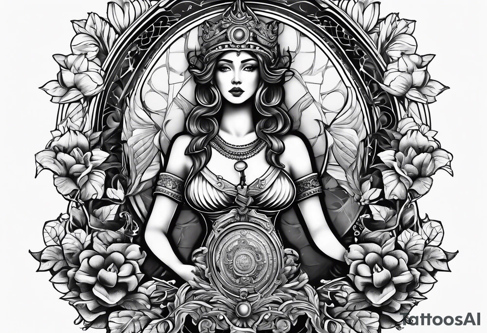 Themis with scales on her entire back tattoo idea