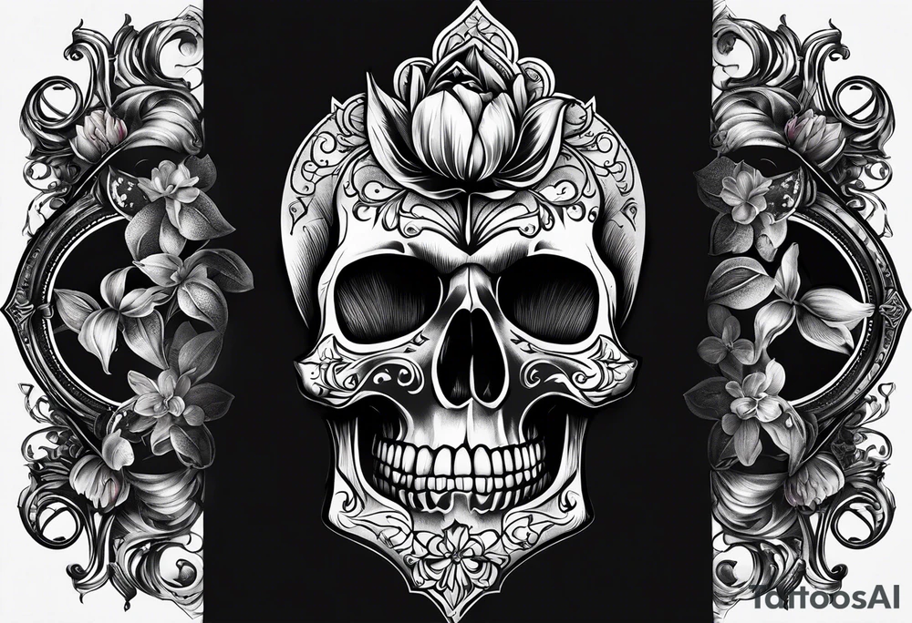 Tulip, Skull, hourglass. With Amor Fati and Memento Mori in circled tattoo idea