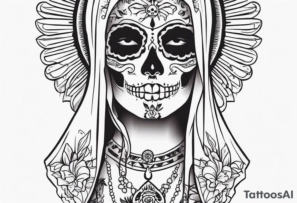 mexican style santa muerte tattoo for chest tattoo idea