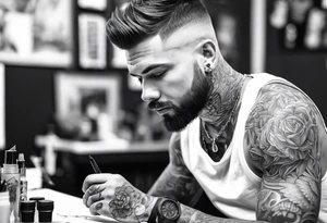 Tattoo artist with short haircut man young tattoo idea