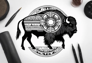 bison with medicine wheel drum tattoo idea