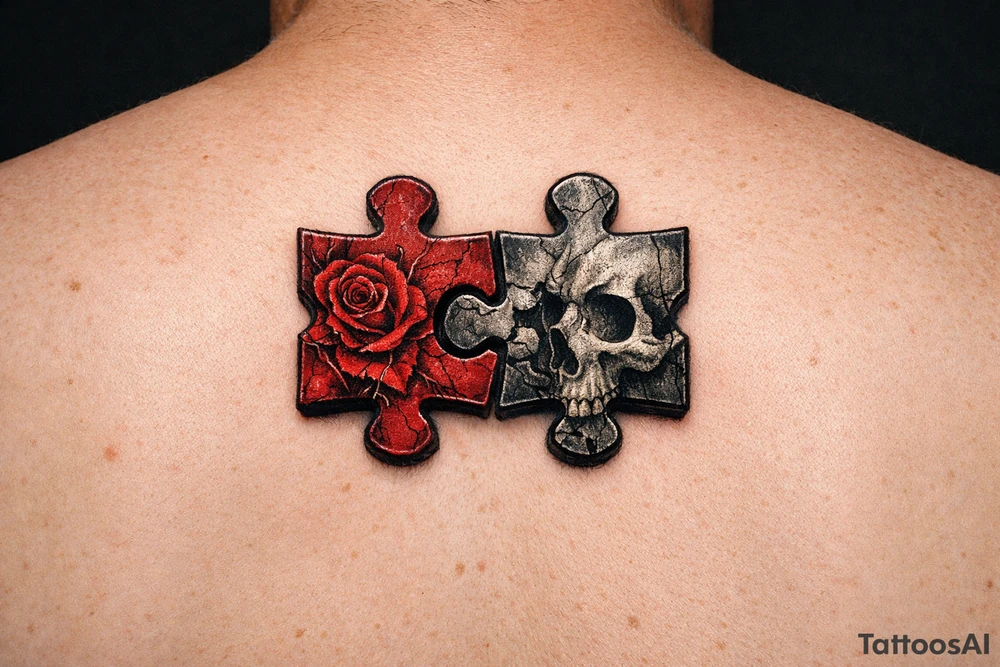 Two puzzle pieces that would only fit together with only the two to make one for two lovers tattoo idea