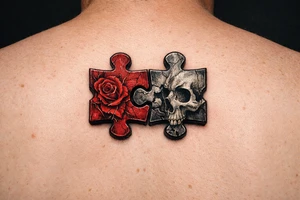 Two puzzle pieces that would only fit together with only the two to make one for two lovers tattoo idea