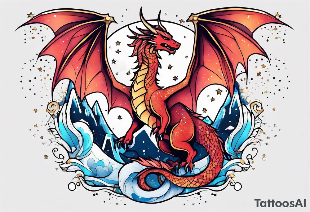 Constellation, wing , snow , cross , dragon japan kawaii tattoo idea