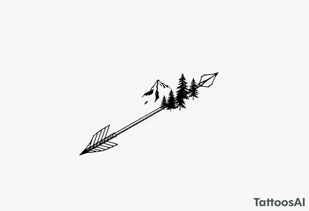 Arrow arrowhead is a mountain the arrow stem is wood the arrow feathers are pine trees tattoo idea