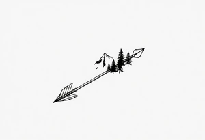 Arrow arrowhead is a mountain the arrow stem is wood the arrow feathers are pine trees tattoo idea