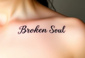 Broken Soul, written in fancy thin lined calligraphy writing, for on the side of the breast of a woman tattoo idea