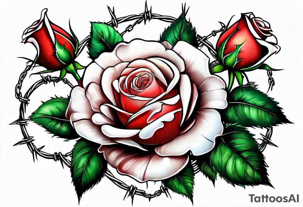 roses with thorns and barbed wire intertwined tattoo idea
