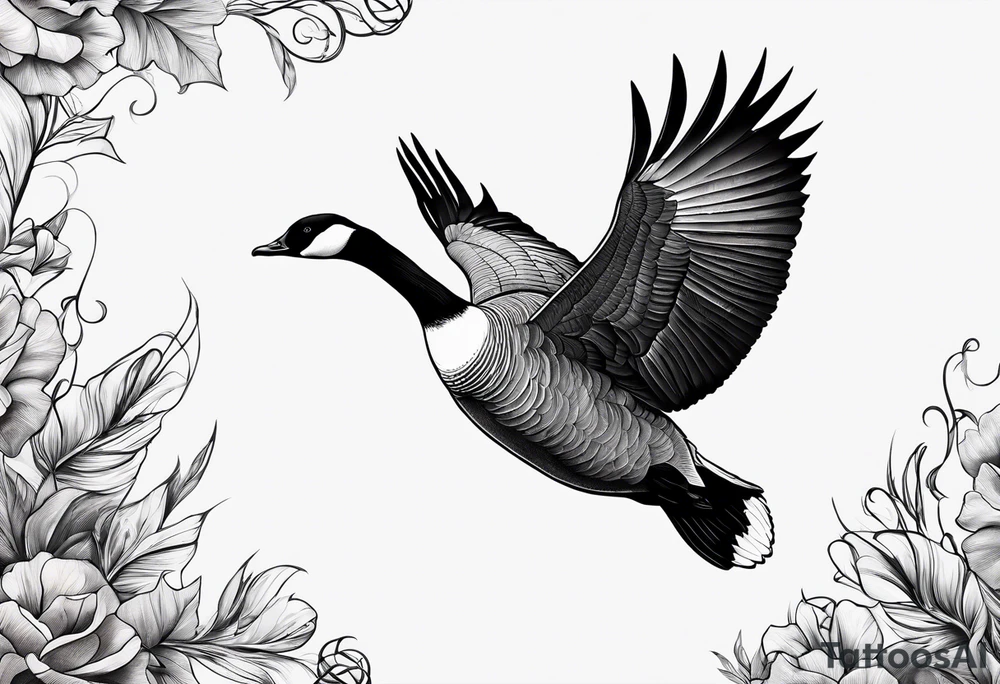 canadian goose stretching her wings facing upwards tattoo idea