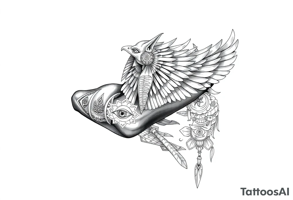 Egyptian theme . Add more elements. I have Egyptian symbols also so I want to connect them tattoo idea