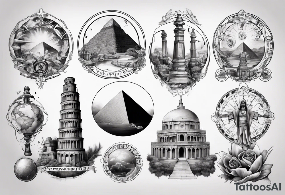 seven wonders of world tattoo idea