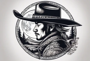 A moon with a cowboy hat tattoo idea