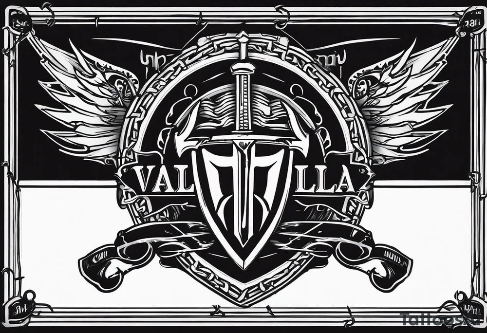 Valhalla sword shield barb wire chain tattoo idea