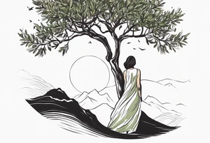 a woman turning herself in an olive tree tattoo idea