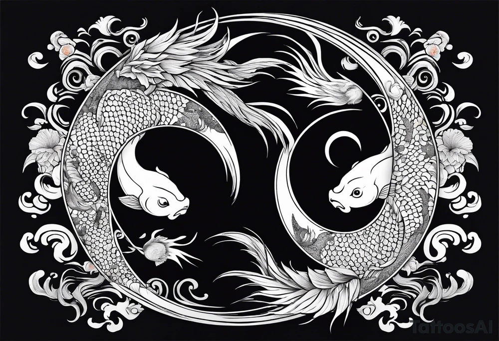 powerful ying Yang symbol made of koi fish and dragons tattoo idea