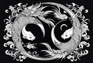 powerful ying Yang symbol made of koi fish and dragons tattoo idea