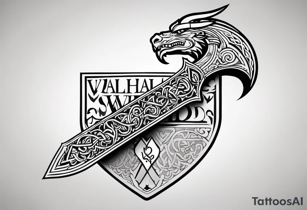 Valhalla sword dragon head axe viking church tattoo idea