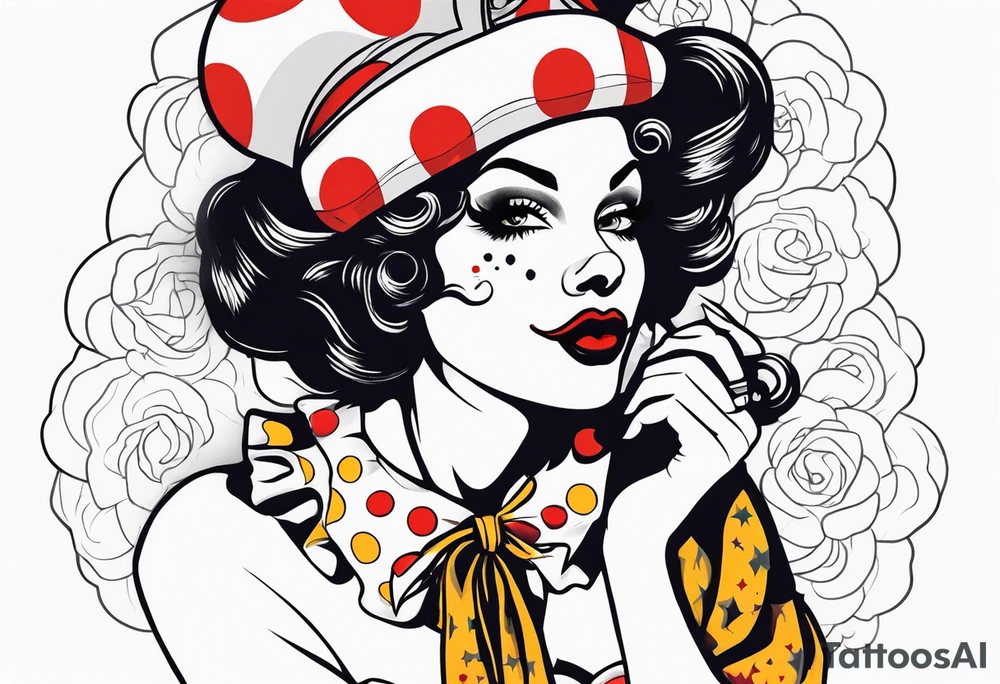 pin up style clown woman full body tattoo idea